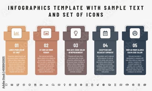 Modern design template for step infographics and set of icons