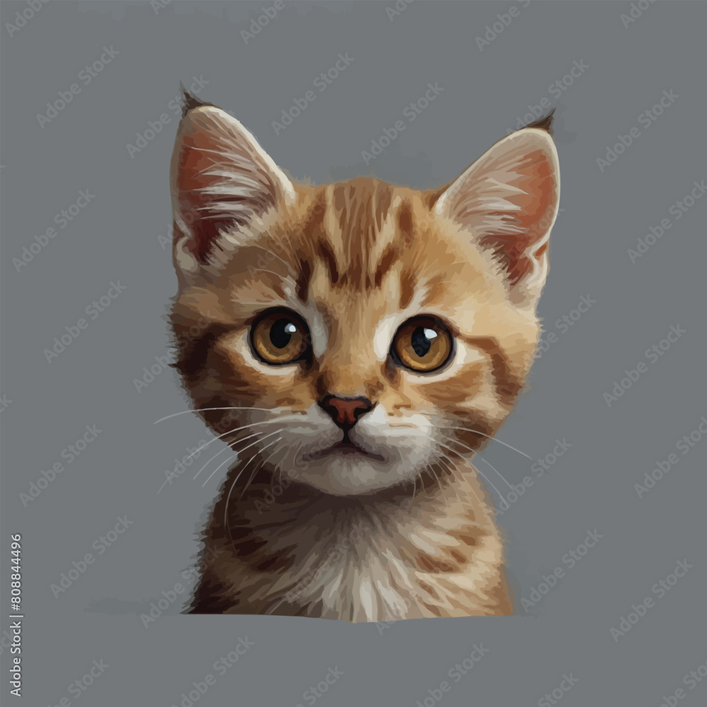 Fototapeta premium Cute Kitten Head in Cartoon Style