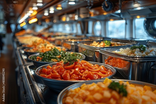 Close-up view showcasing the fresh and colorful variety of food available in the cruise buffet setting