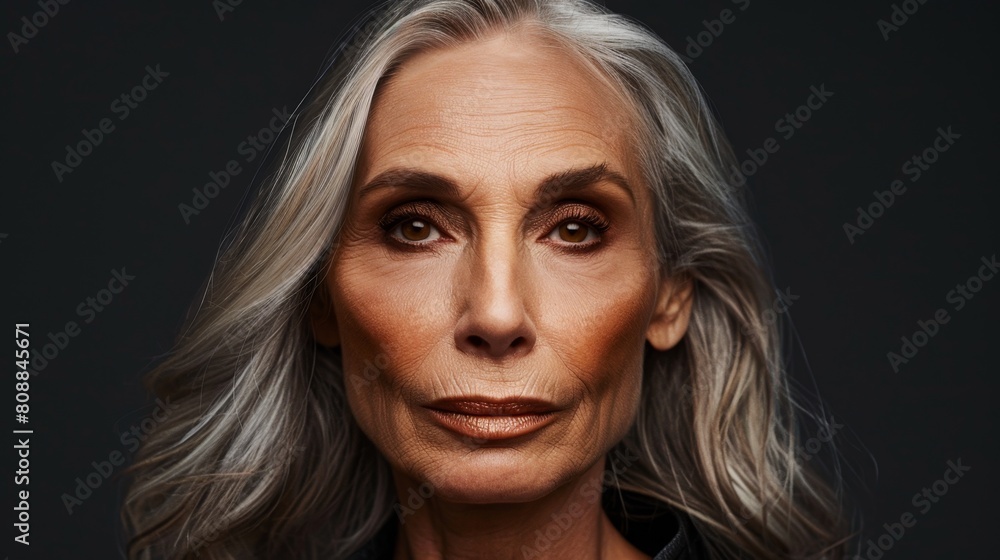 Serene Elderly Woman with Silver Hair and Wise Eyes Serene Elderly Woman with Silver Hair and Wise Eyes