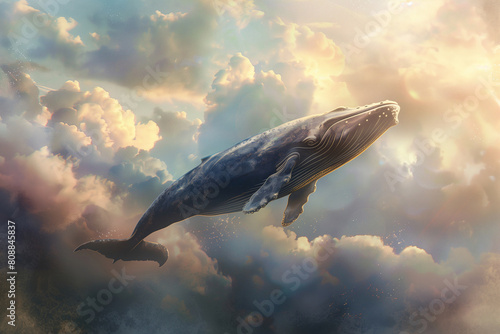 Whale floating in the cloudy sky