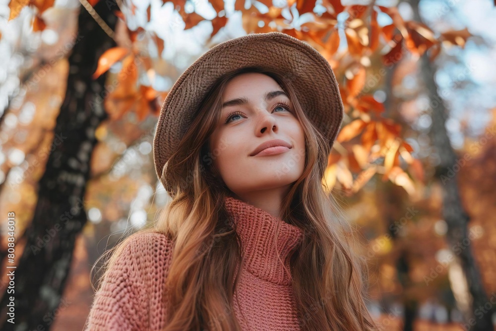 Young Caucasian Woman Embracing the Beauty of Autumn in the Park Young Caucasian Woman Embracing the Beauty of Autumn in the Park