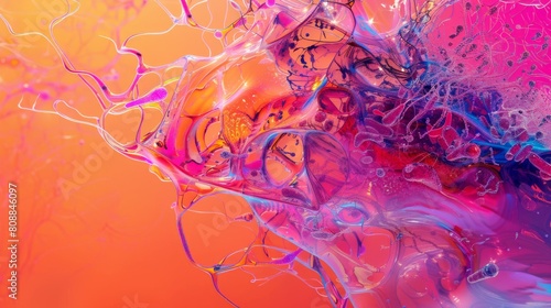 Vibrant Abstract Neurosynaptic Digital Artwork with Electric Colors photo