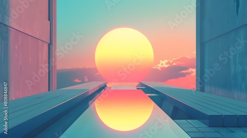 Sunset over the swimming pool