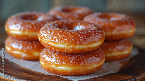 Stacked glazed donuts  a delicious baked goods treat