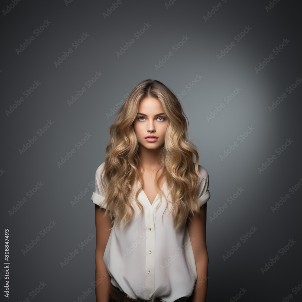 blondine model steht vor leinwand fotoshooting casual mode blondine model steht vor leinwand fotoshooting casual mode