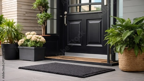 Rug in front of the front door, modern home design.