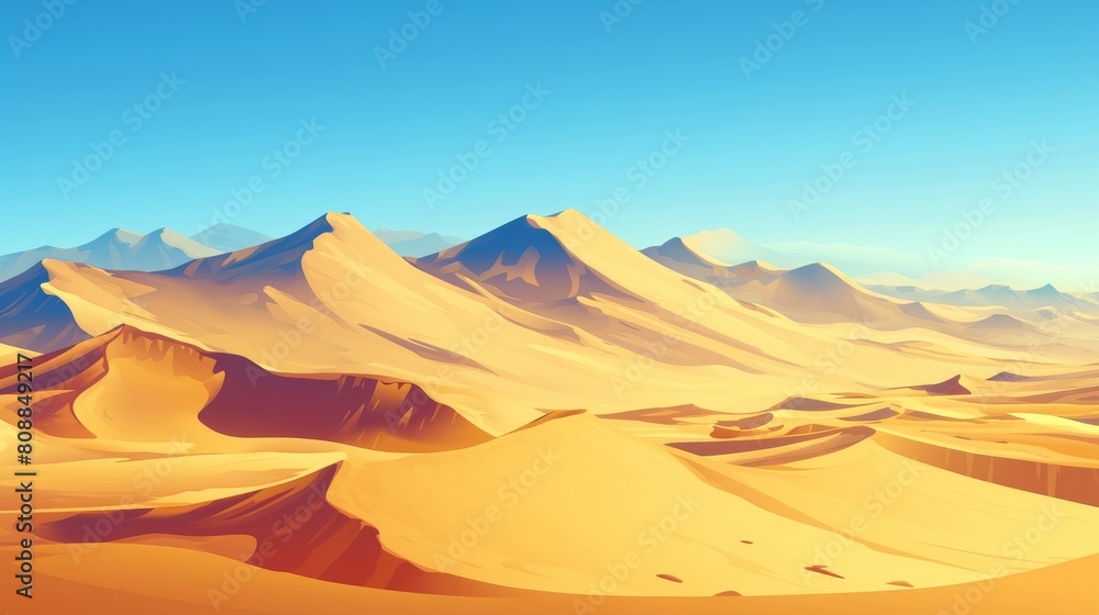 Naklejka premium Bright desert vector illustration with children's favorite cartoon landscape
