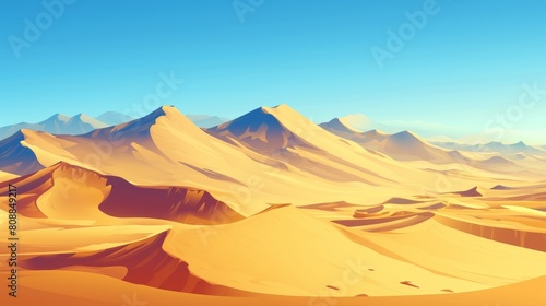 Bright desert vector illustration with children's favorite cartoon landscape