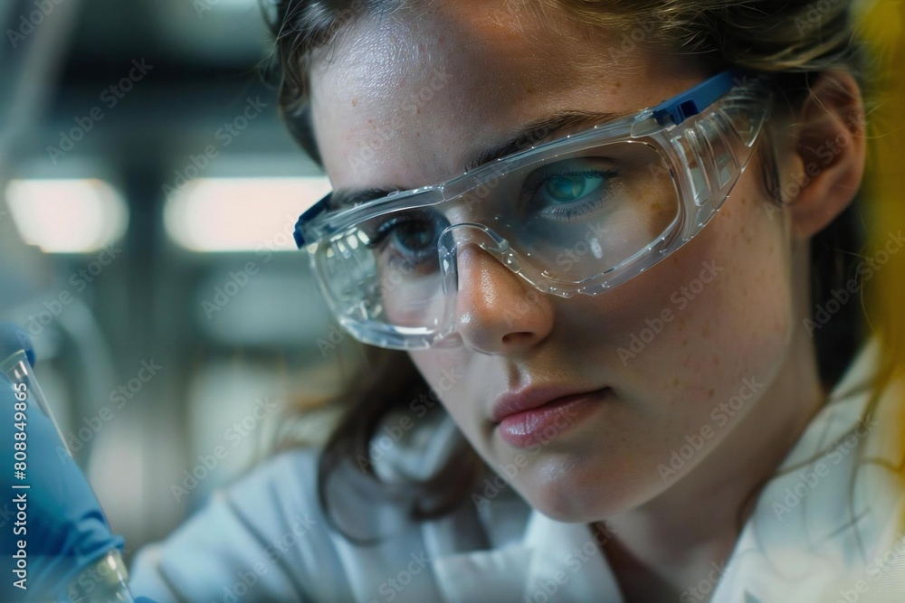 Close-Up Female Scientist Conducting Nanomaterial Research in Lab Setting Close-Up Female Scientist Conducting Nanomaterial Research in Lab Setting