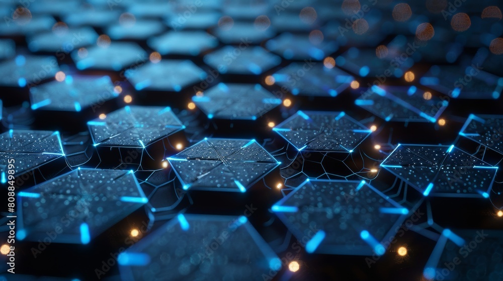 A network of glowing blue lines resembling a circuit board, forming a hexagonal pattern against a dark background, creating a high-tech and futuristic aesthetic. A network of glowing blue lines resembling a circuit board, forming a hexagonal pattern against a dark background, creating a high-tech and futuristic aesthetic.