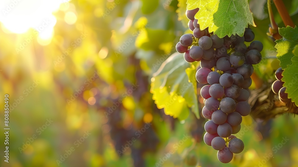 Sunny vineyard, growing grapes in wine farm, panoramic view Sunny vineyard, growing grapes in wine farm, panoramic view
