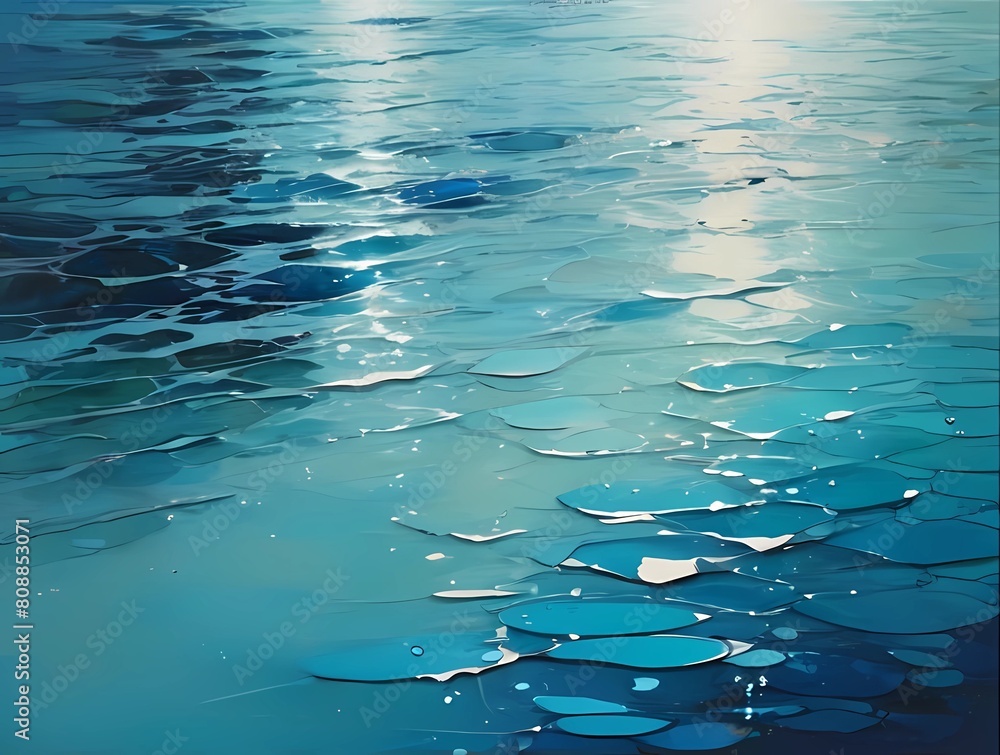 Fotografie キラキラひんやり美しいアクアブルーの水面模様概念テクスチャ壁紙