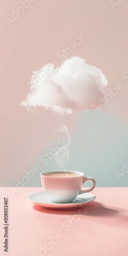 A cup of coffee is sitting on a saucer with steam rising from it