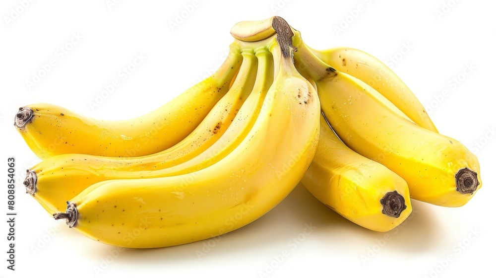bright yellow bananas on isolated background, with a white shadow in the foreground bright yellow bananas on isolated background, with a white shadow in the foreground