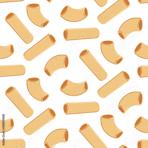 Pattern of different types of pasta. The sticks are straight and hollow with a bend. Cooking inspired by Italian cuisine. Homogeneous texture of several versions of flour pasta made from Italian flour