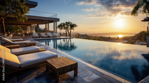 day lights Photograph an opulent villa escape: infinity pool vistas, panoramic landscapes, lavish interiors © Tatiana