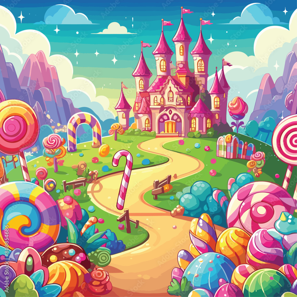 Cartoon fantasy sweet candy land landscape Cartoon fantasy sweet candy land landscape