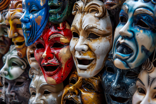 Drama masks in various vibrant colors photo