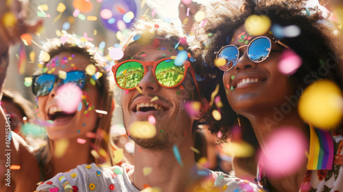 Group of friends, people attend a gay pride event Stock Photo photography