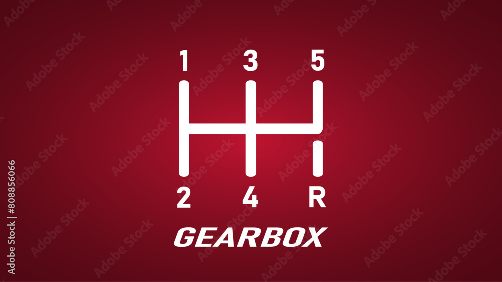 An illustration of a mechanical gear shift. An illustration of the handle gearbox on red background. An illustration of a mechanical gear shift. An illustration of the handle gearbox on red background.