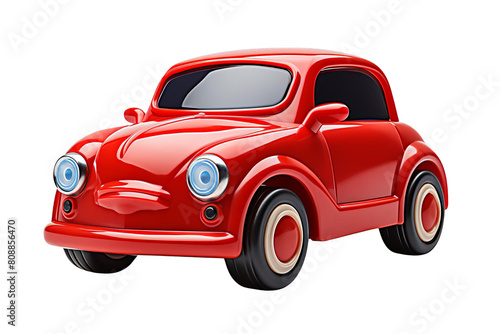 Cute red retro toy car with big eyes and a happy expression on its face.