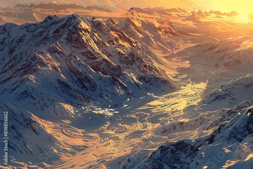 Illustrate a breathtaking tundra from a birds-eye view