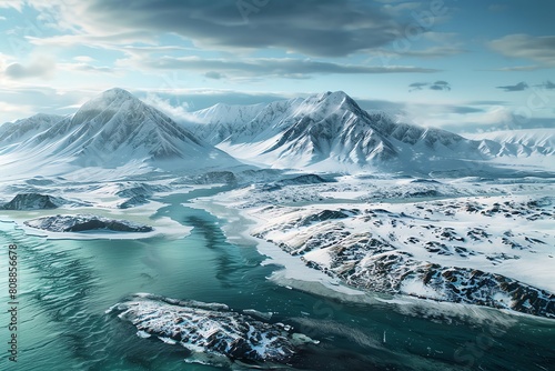 Illustrate a breathtaking tundra from a birds-eye view