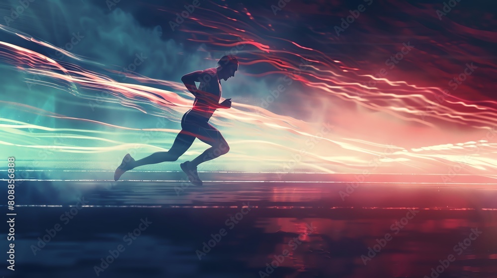 Illustrate a hauntingly beautiful scene of a phantom runner