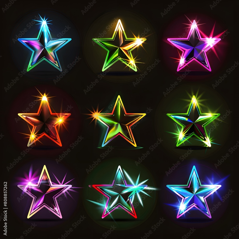 A collection of colorful stars with a black background. A collection of colorful stars with a black background.