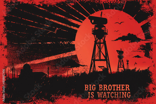 Poster in dystopian style with the inscription: Big Brother is watching you.