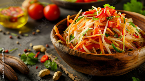 Colorful and Authentic Thai Cuisine: Som Tum Papaya Salad. Generative AI.