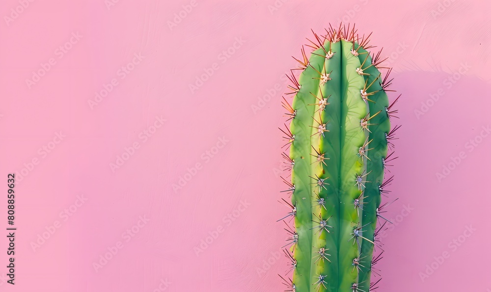 Green Cactus stands out against a pink backdrop, Generative AI