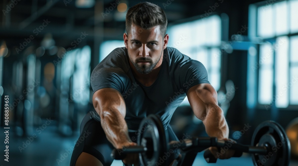 young man using exercise bike at the gym. Fitness male using air bike for cardio workout at crossfit gym young man using exercise bike at the gym. Fitness male using air bike for cardio workout at crossfit gym