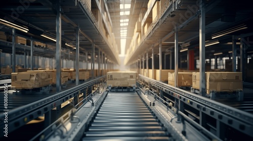 Efficient Operations in a Busy Warehouse packages conveyer belt.