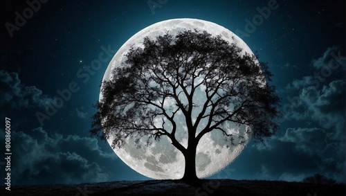 moon in the night with tree
