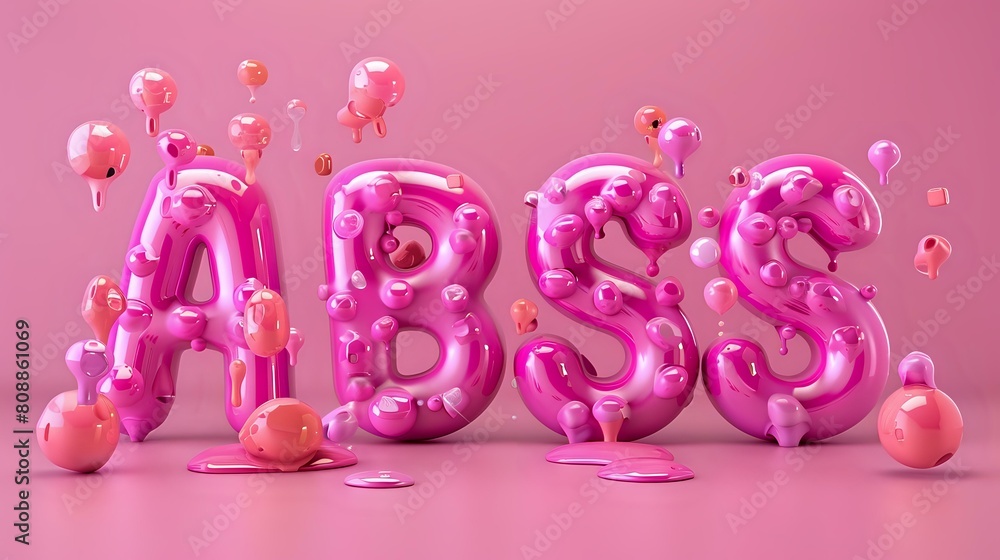 Glossy Pink Typography: 3D Render with Dripping Paint Effect and Floating Beads Glossy Pink Typography: 3D Render with Dripping Paint Effect and Floating Beads