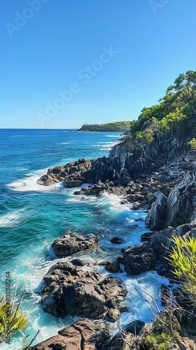 The Noosaville coastline offers a breathtaking panoramic view of the rugged and majestic Australian shoreline photo
