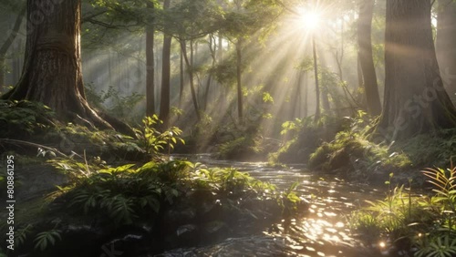 太陽の光と森の風景動画 photo