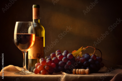 A bottle of grape wine against a vintage background  ai