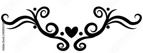 vector black Vintage element with a thin line. Monogram with a heart, dots and swirl for decoration of festive products, web, menus, labels for Valentine's day, birthday, mother's day, the 8 March