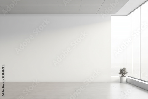 Mockup of an empty white office wall next to a panoramic window.