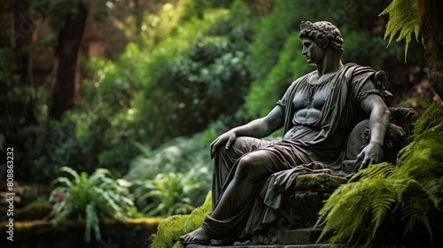 Roman Emperor immersed in peaceful contemplation in garden