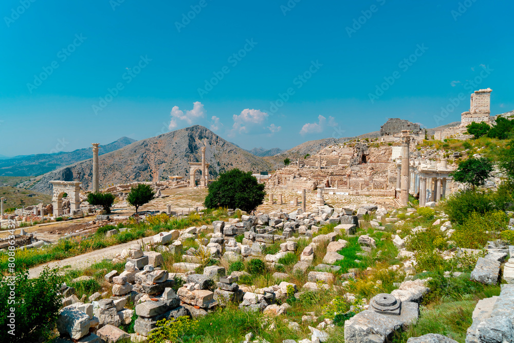 Sagalassos Ancient City. View of the surviving ruins of the Roman building in the ancient city of Sagalassos in Turkey's Burdur province.