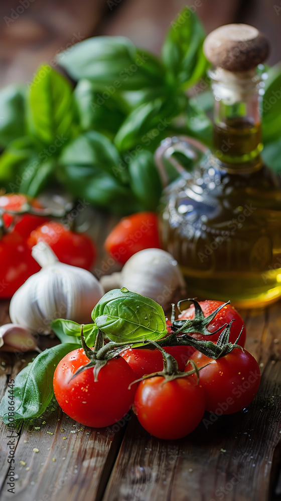 Fresh Italian Cooking Ingredients on Rustic Wooden Surface Fresh Italian Cooking Ingredients on Rustic Wooden Surface