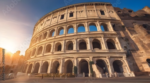 Colosseum in Rome and morning sun, Italy. generative.ai