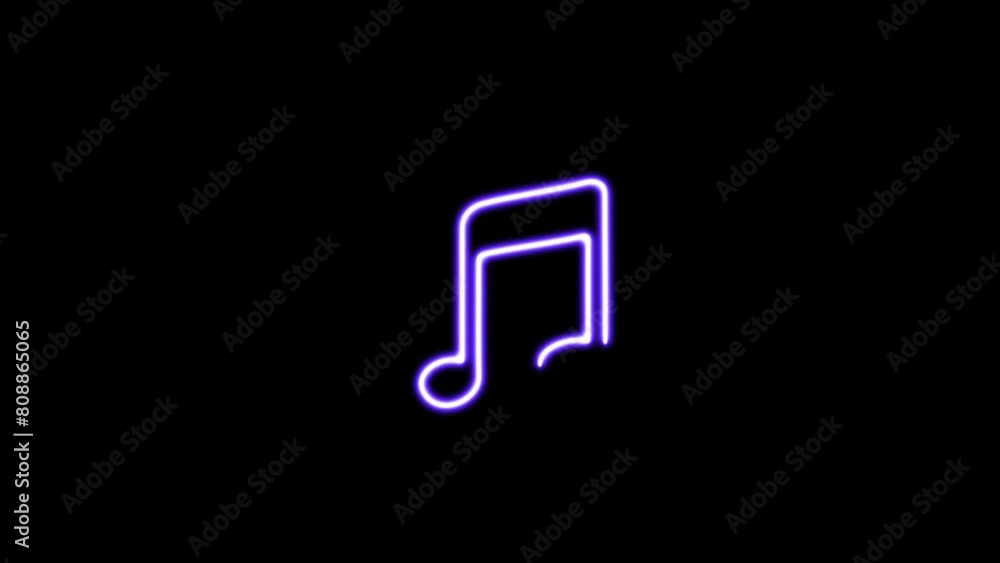 Neon music icon animation video. neon line music sign animation on the black background. Neon music icon animation video. neon line music sign animation on the black background.