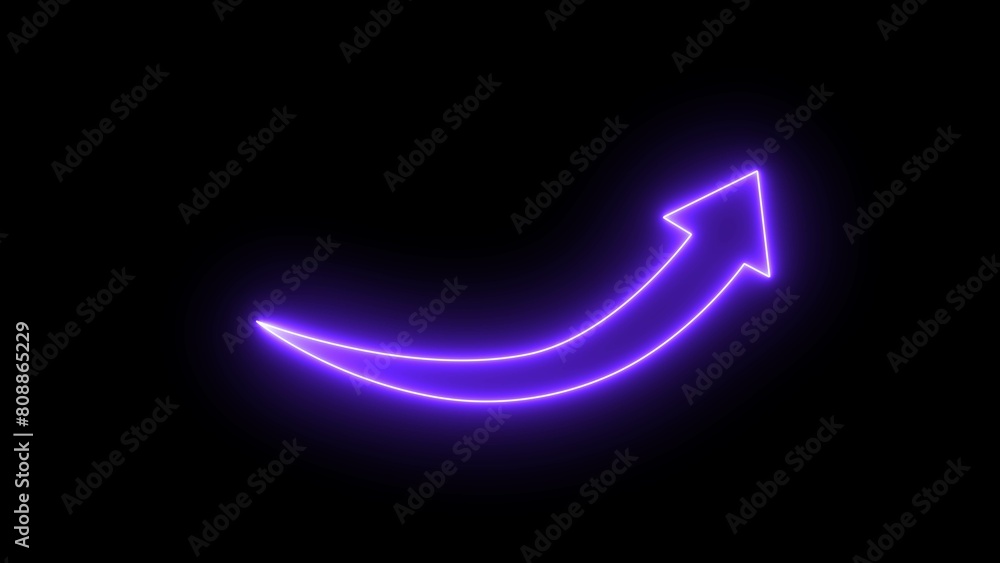 Neon growing arrow icon. 3d rendering. Neon arrow points right, glowing in the dark. Neon growing arrow icon. 3d rendering. Neon arrow points right, glowing in the dark.