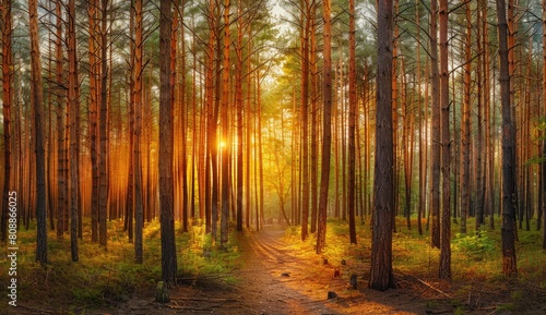 Sunlight filtering through forest trees, creating a natural landscape © Alexei