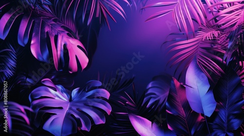 Neon tropical Monstera leaf banner